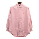 90年代 RALPH LAUREN ラルフローレン ボタンダウン 長袖シャツ アメカジ ワンポイント ライトピンク (メンズ 16.5) 中古 古着 Q4044(4)