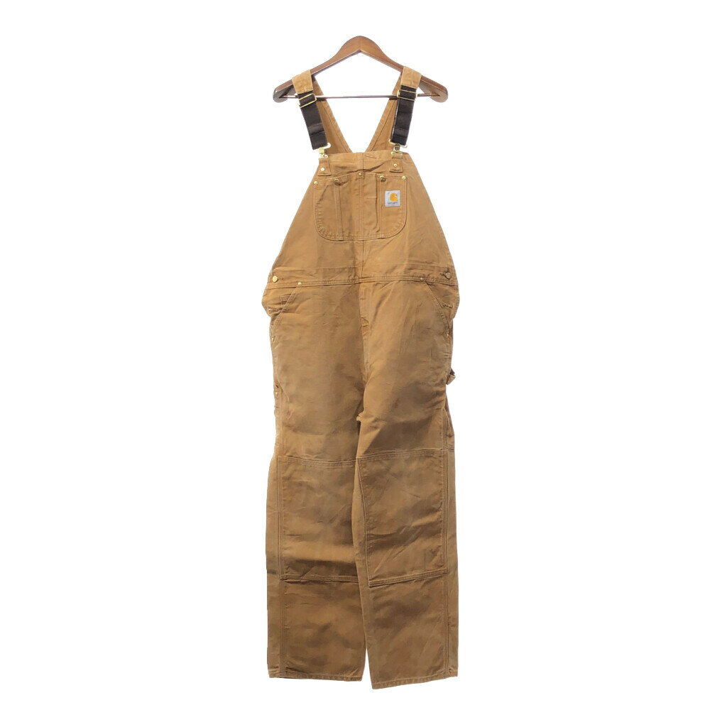 Carhartt カーハート ビブオーバーオール ダック地 アメカジ ワーク ベージュ (メンズ 42X32) 中古 古着 Q4040