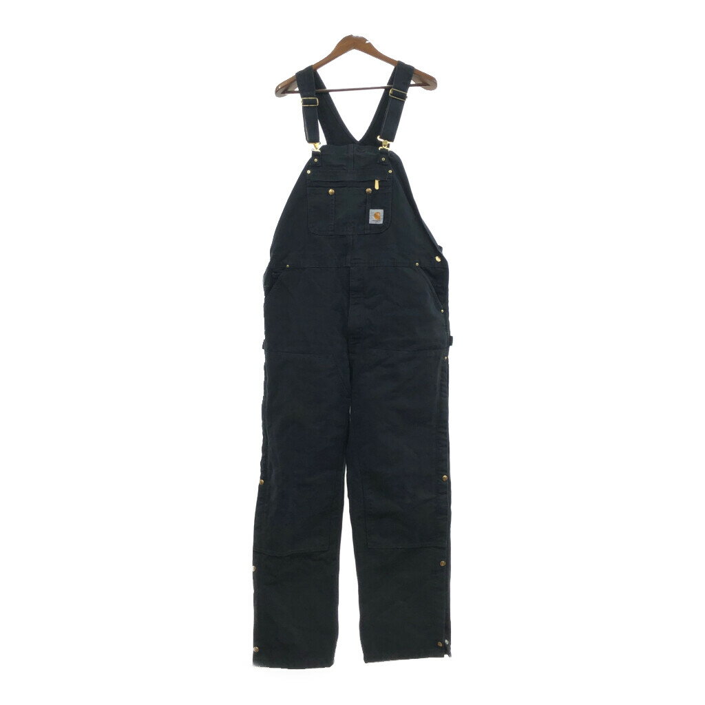 Carhartt カーハート ビブオーバーオール 大きいサイズ ワーク ダック地 ブラック (メンズ W44 L34) 中古 古着 Q4373