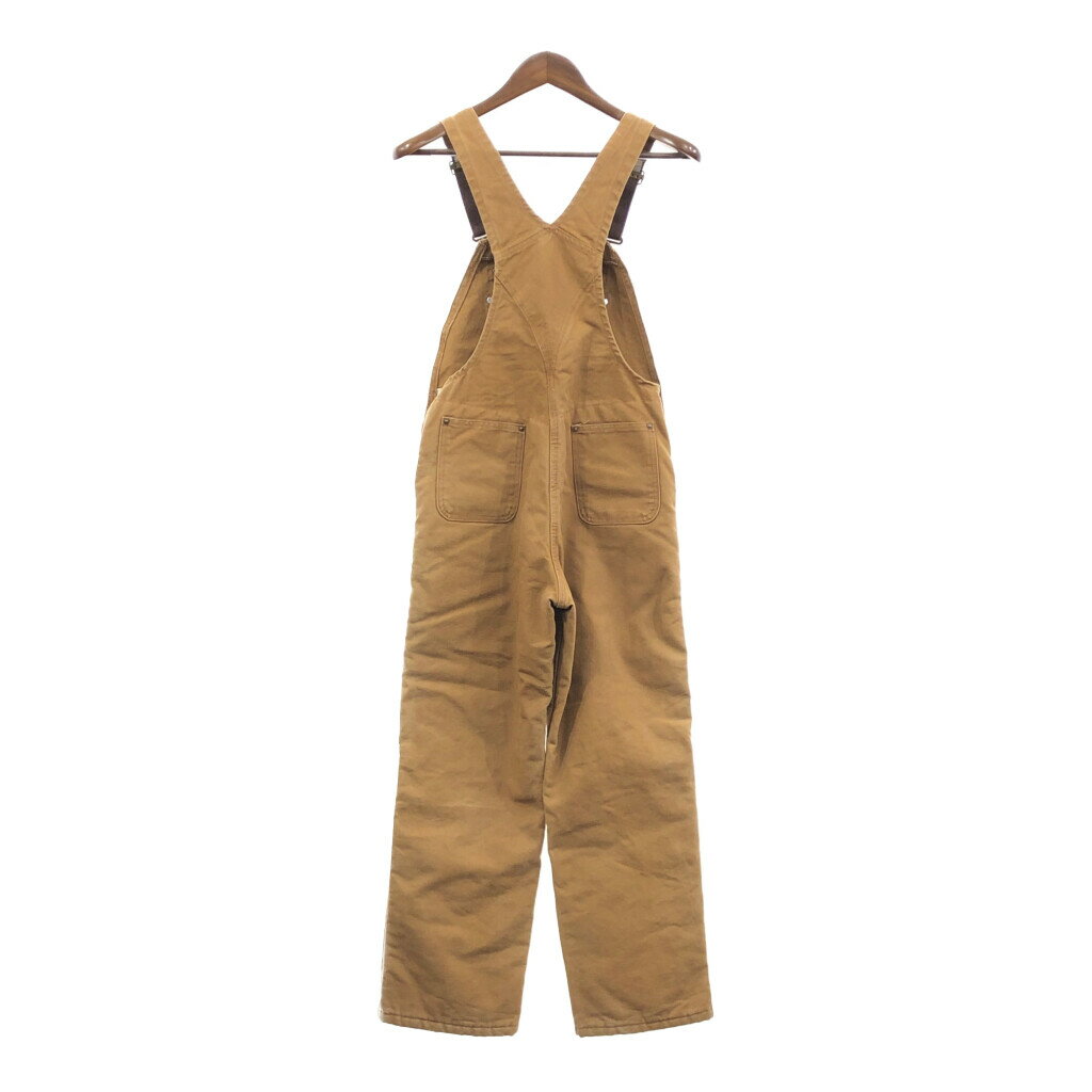 Carhartt カーハート ビブオーバーオール ダブルニー ワーク ダック地 ワンポイント ベージュ (メンズ Ⅼ相当) 中古 古着 Q4522