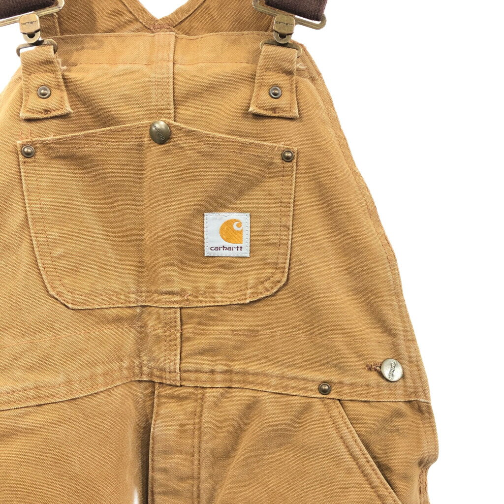 Carhartt カーハート ビブオーバーオール ダブルニー ワーク ダック地 ワンポイント ベージュ (メンズ Ⅼ相当) 中古 古着 Q4522