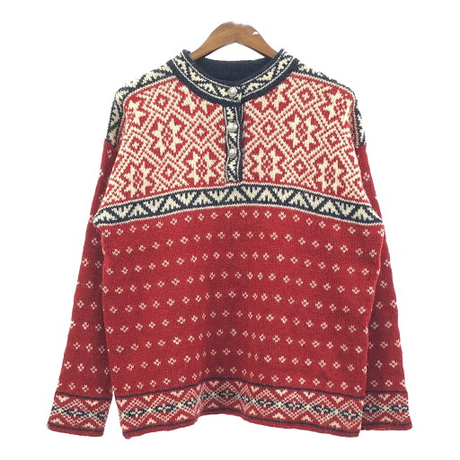 90年代 USA製 L.L.Bean エルエルビーン ウール ノルディックセーター アウトドア 総柄 レッド (メンズ L) 中古 古着 Q4523 90年代 USA製 L.L.Bean エルエルビーン ウール ノルディックセーター アウトドア 総柄 レッド (メンズ L) 中古 古着 Q4523