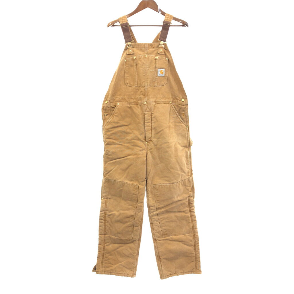00年代 USA製 Carhartt カーハート ダック ダブルニー ビブオーバーオール 大きいサイズ ブラウン (メンズ W38 L32) 中古 古着 Q5237
