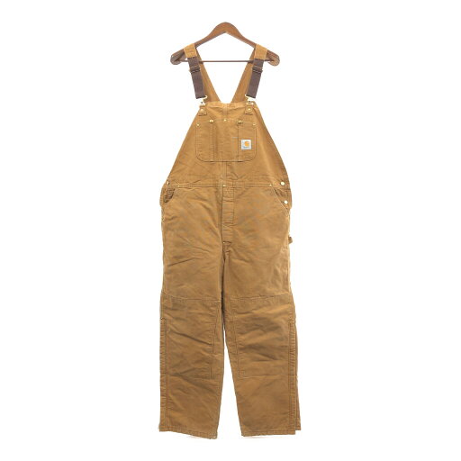 90年代 USA製 Carhartt カーハート ダック ダブルニー ビブオーバーオール 大きいサイズ ブラウン (メンズ W48 L52) 中古 古着 Q5252