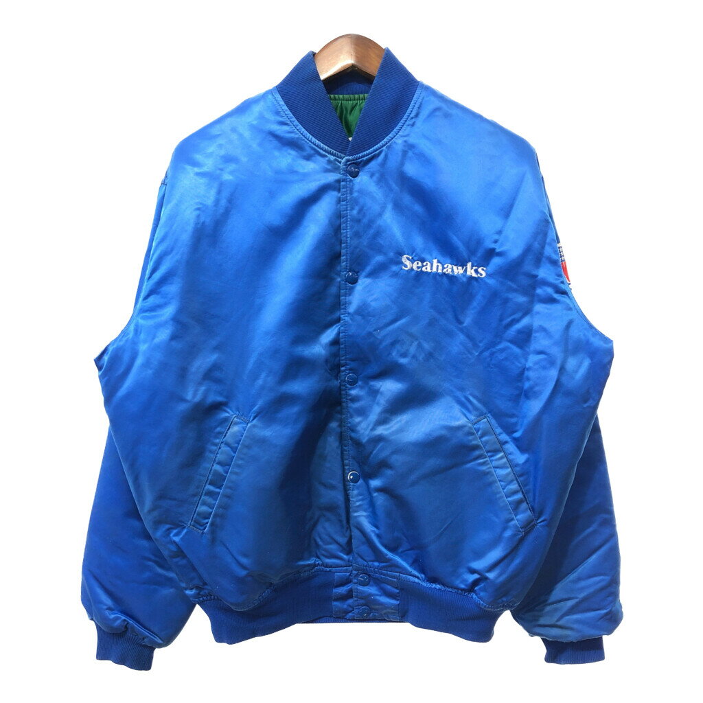 80年代 USA製 STARTER スターター NFL シアトル・シーホークス スタジアムジャケット プロチーム ブルー (メンズ XL) 中古 古着 Q5270