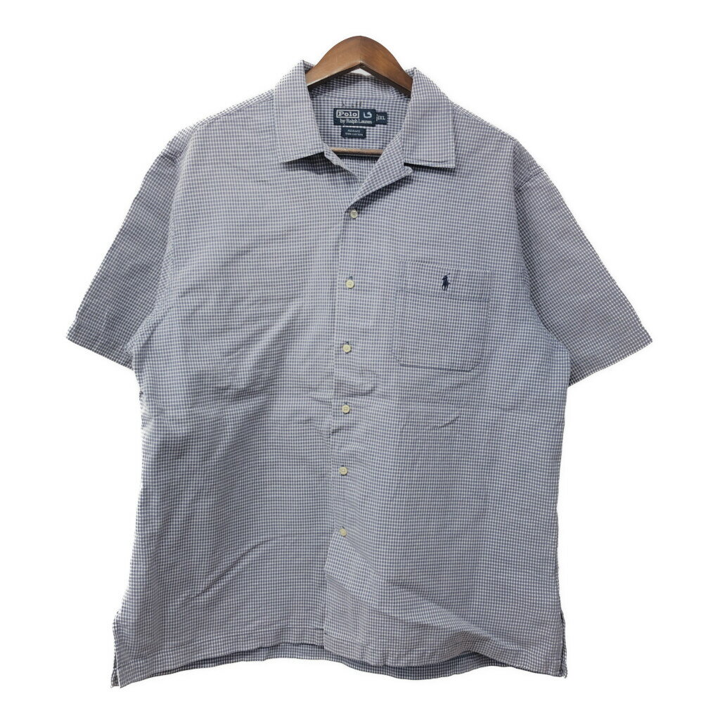 Polo by Ralph Lauren ポロ ラルフローレン ADAMS 開襟シャツ オープンカラー ギンガムチェック ブルー (メンズ XL) 中古 古着 Q5545