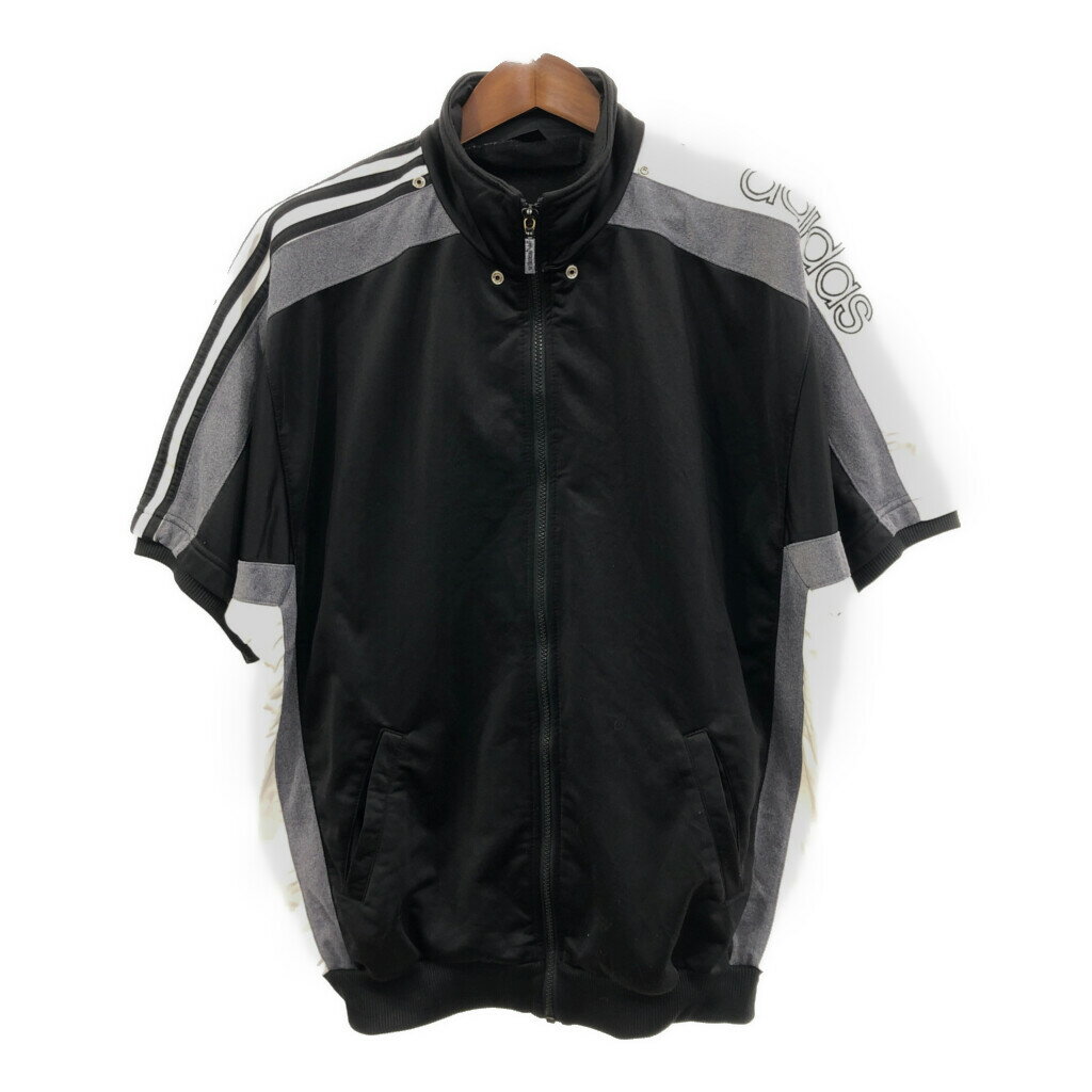 90年代 adidas アディダス 半袖 ジャージ ジャケット スポーツ ブラック (メンズ F186) 中古 古着 Q6203