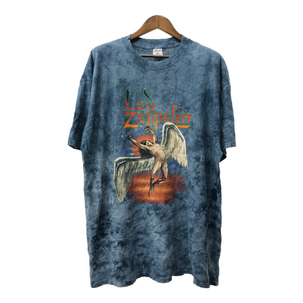 楽天YAMAHISA USEDCLOTHINGSHOP90年代 Led Zeppelin レッドツェッペリン タイダイ 半袖Tシャツ バンドT ライトブルー （メンズ XL） 中古 古着 Q6189