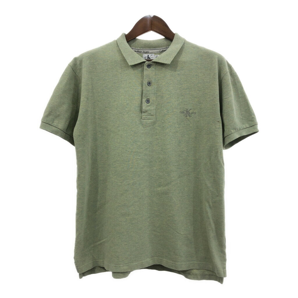 90年代 Calvin klein Jeans カルバンクライン ジーンズ ポロシャツ ワンポイント ライトグリーン (メンズ M) 中古 古着 Q6528