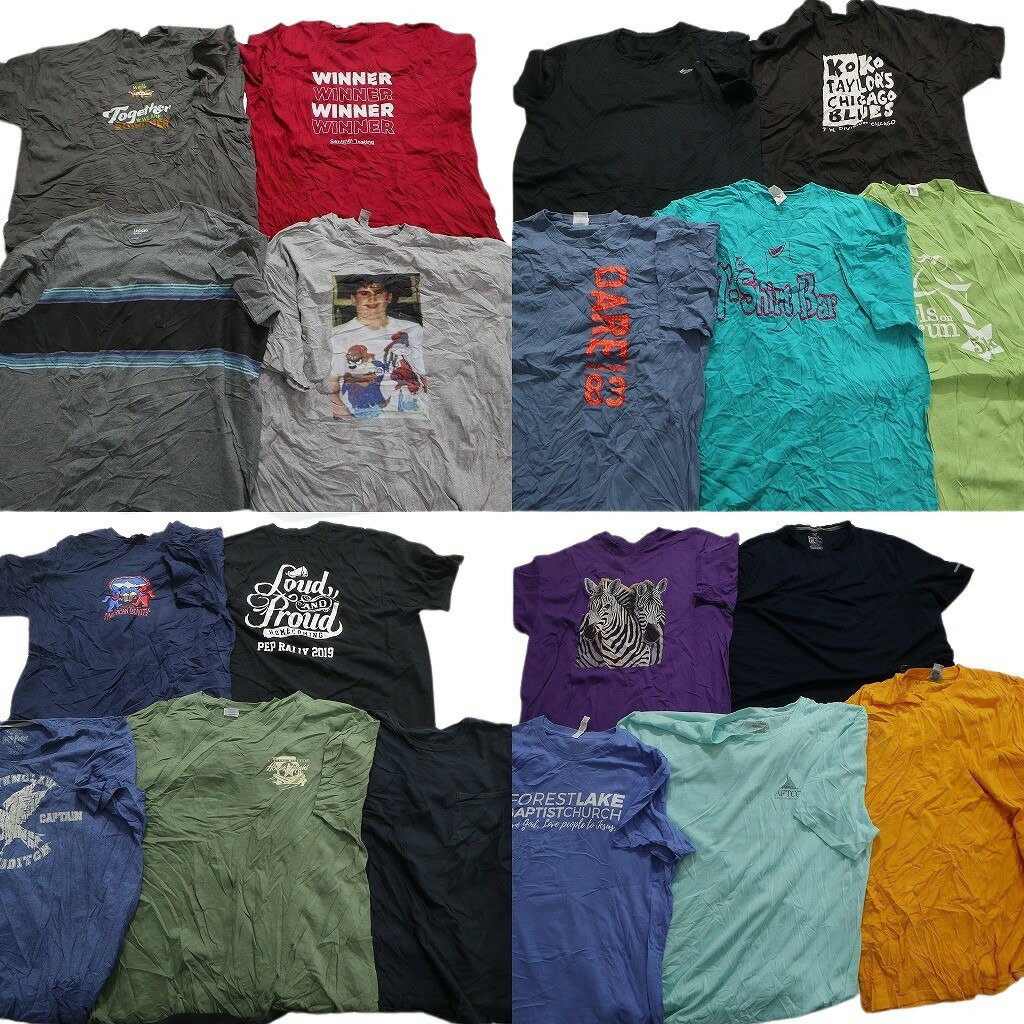 古着卸 まとめ売り カラーmix プリント 半袖Tシャツ 19枚セット (メンズ 2XL ) カラーMIX グレー ブラック MS9322