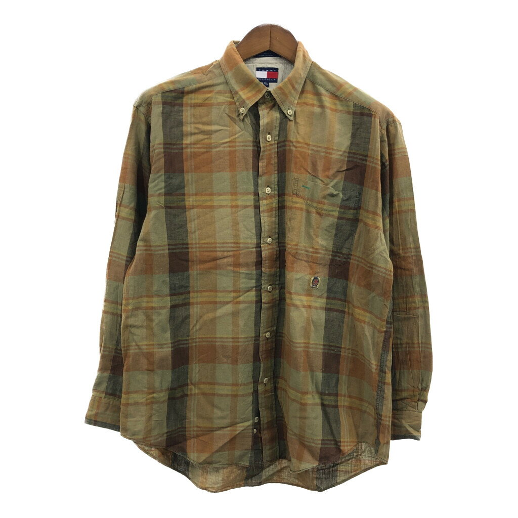 TOMMY HILFIGER トミーヒルフィガー ボタンダウン 長袖シャツ チェック ブラウン (メンズ M) 中古 古着 Q6885