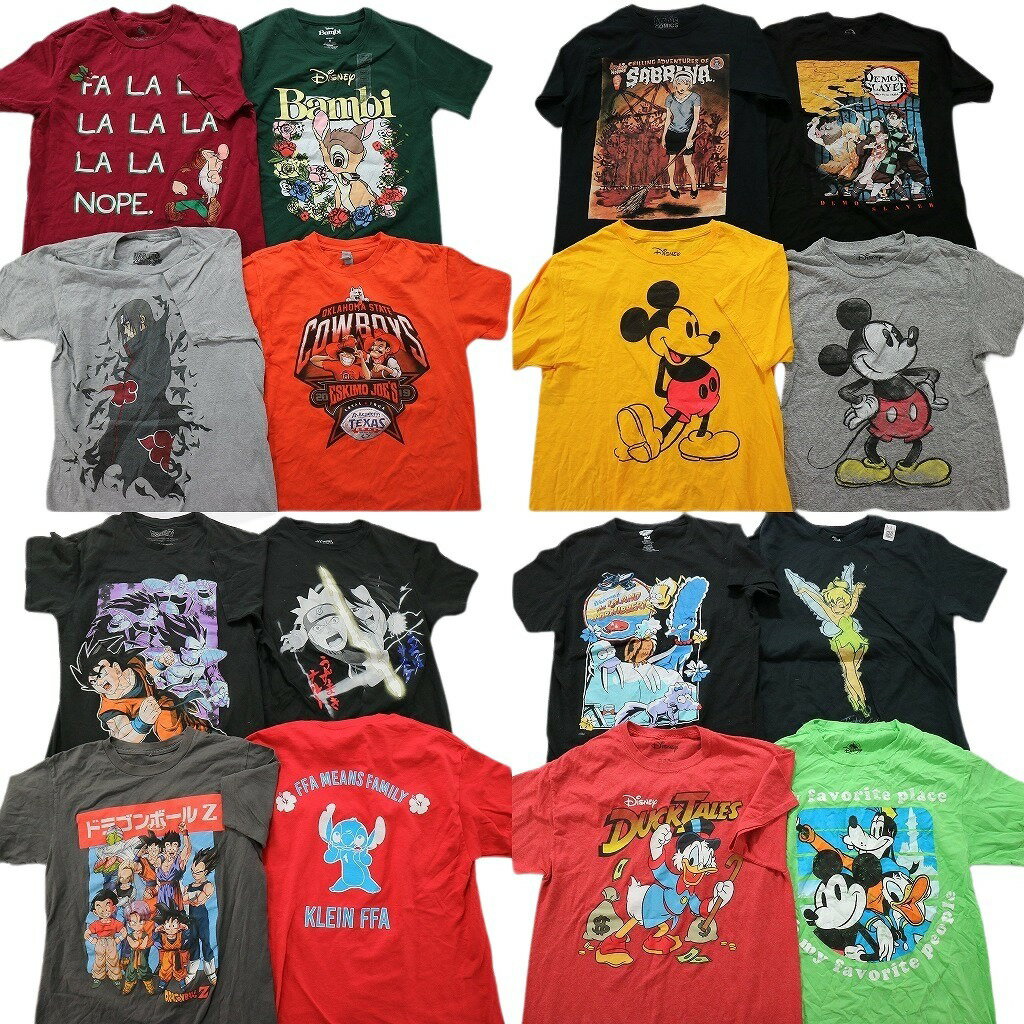 古着卸 まとめ売り キャラクター 半袖Tシャツ 16枚セット (メンズ S /M ) ディズニー ミッキードラゴン..