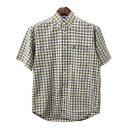 90年代 TOMMY HILFIGER トミーヒルフィガー ボタンダウン 半袖シャツ チェック ベージュ (メンズ S) Q7383