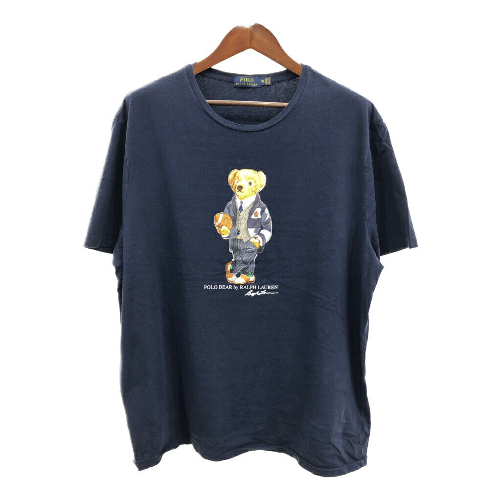 Polo by Ralph Lauren ポロ ラルフローレン ポロベア 半袖Tシャツ 大きいサイズ シングルステッチ ネイビー(メンズ 2XL) 中古 古着 Q7705