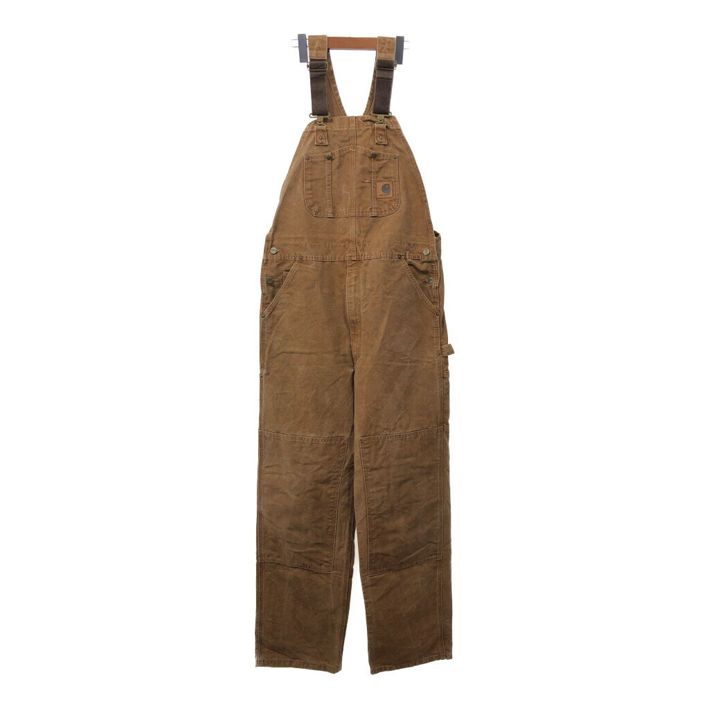 Carhartt カーハート ダック ダブルニー ビブオーバーオール ライトブラウン (メンズ W36 L32) 中古 古着 Q7797