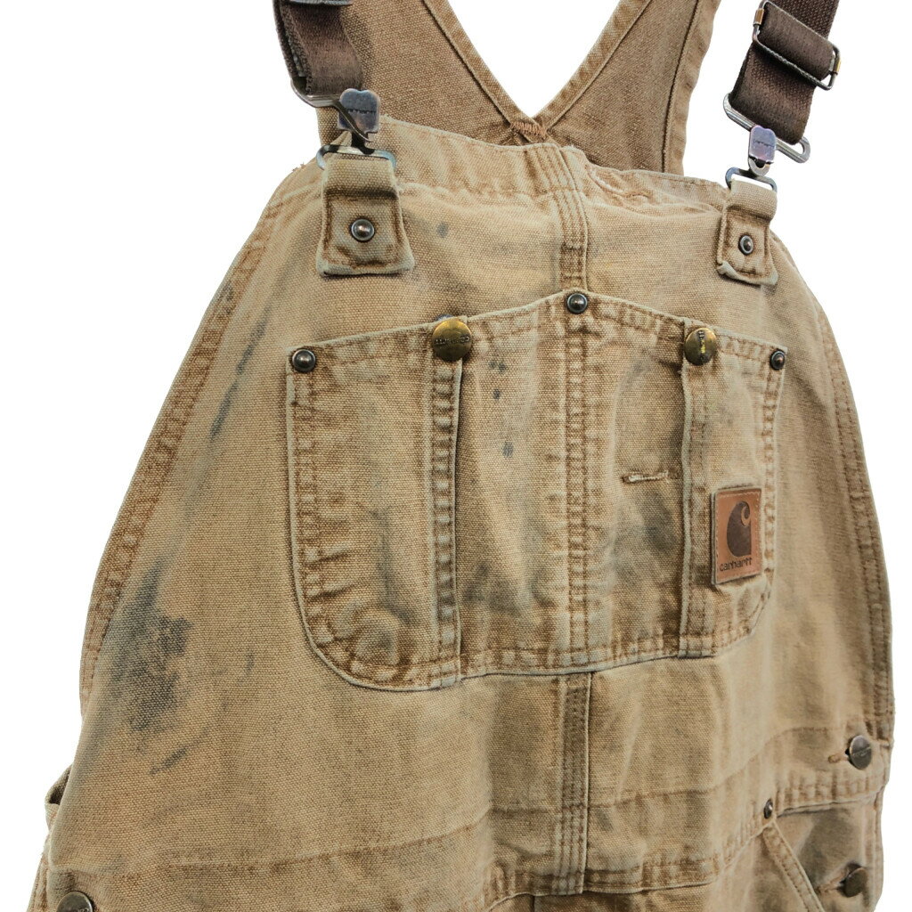 Carhartt カーハート ダック ダブルニー ビブオーバーオール ベージュ (メンズ W36 L32) 中古 古着 Q7927