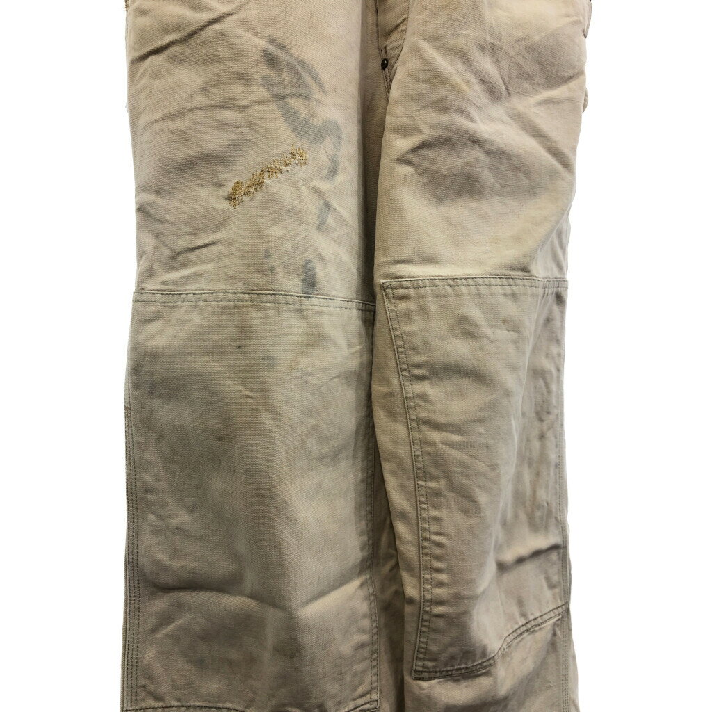 Carhartt カーハート ダック ダブルニー ビブオーバーオール 大きいサイズ ベージュ (メンズ W40相当) 中古 古着 Q7929