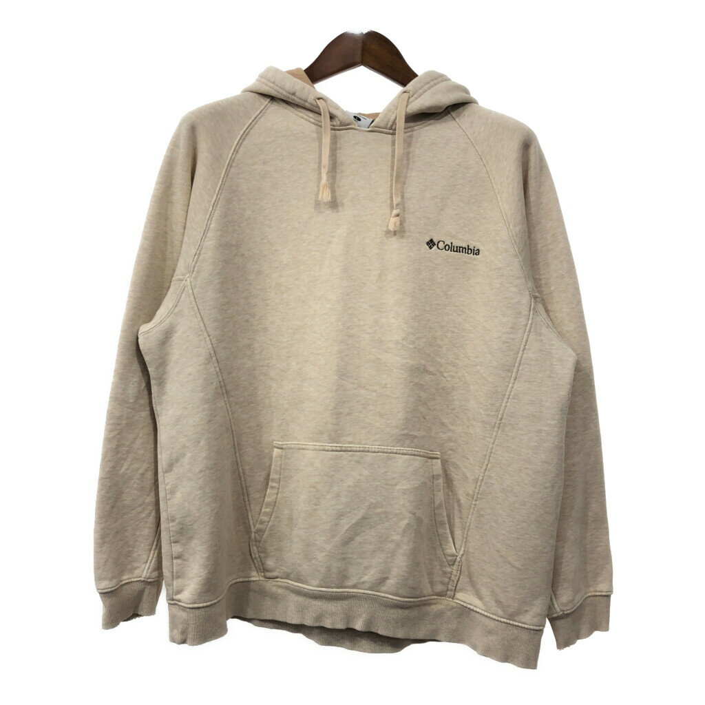 Columbia コロンビア スウェット パーカー アウトドア ワンポイント ベージュ (メンズ L) 中古 古着 Q8109