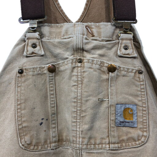 90年代 Carhartt カーハート ダック ダブルニー ビブオーバーオール 大きいサイズ ベージュ (メンズ W42 L32) 中古 古着 Q7876