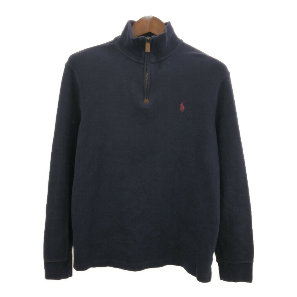 SALE// Polo by Ralph Lauren ポロ ラルフローレン ハーフジップ ドライバーズニット セーター ネイビー (メンズ M) Q8216のサムネイル