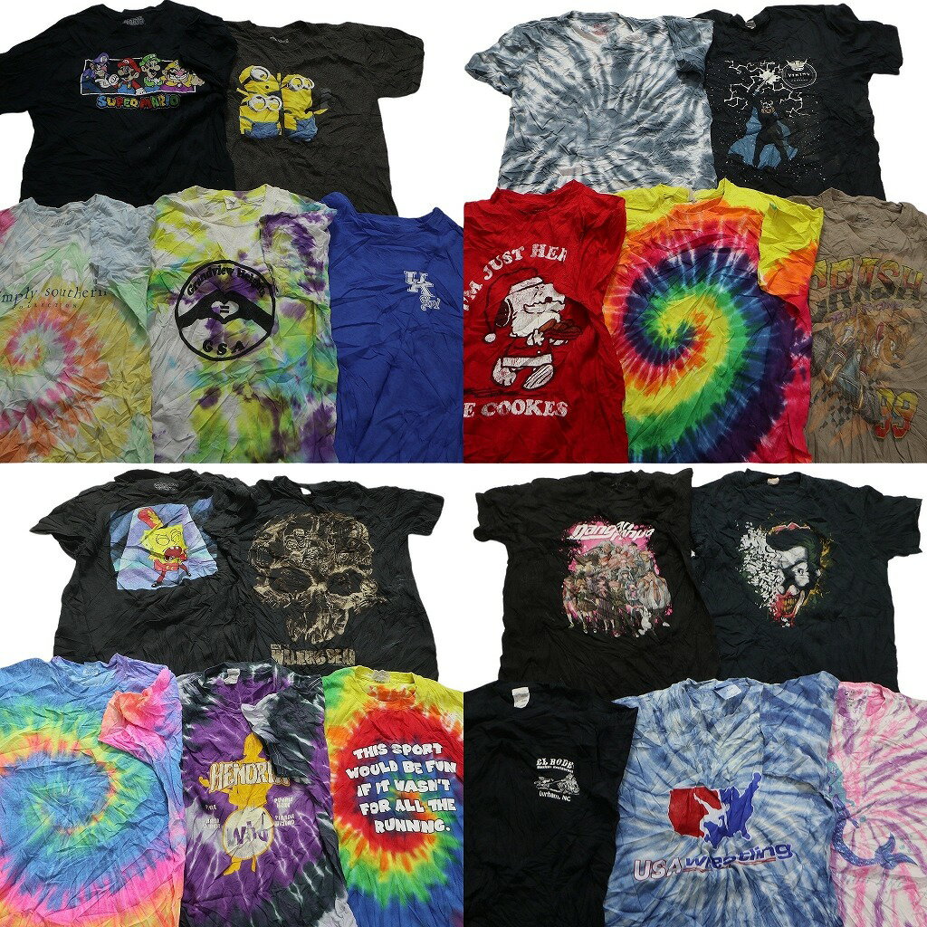 SALE 古着卸 まとめ売り カラーmix プリント 半袖Tシャツ 20枚セット (メンズ M ) スカル スポンジボブ ミニオン マリオ MS7168のサムネイル
