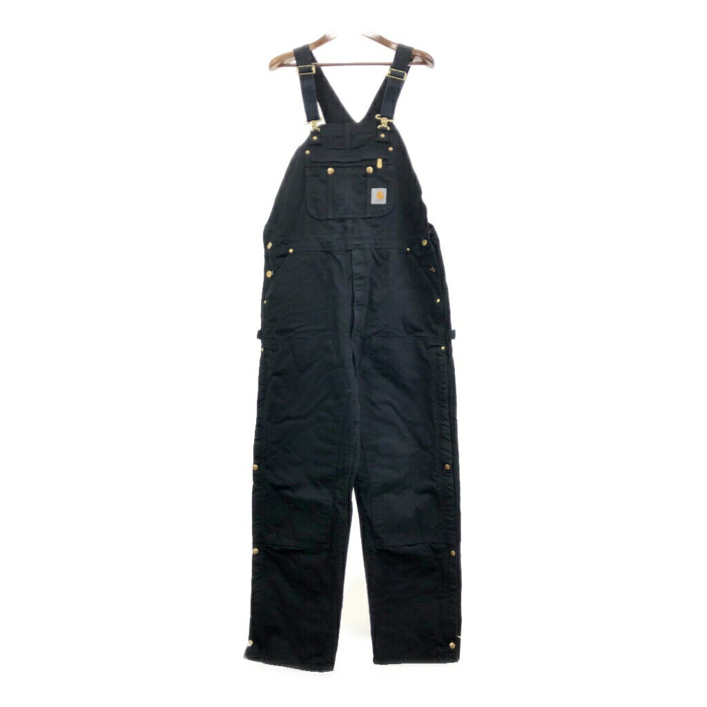 Carhartt カーハート ダック ダブルニー ビブオーバーオール 大きいサイズ ブラック (メンズ W42 L34) 中古 古着 Q8912