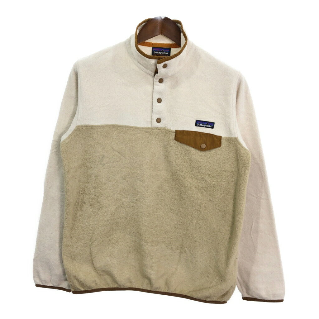patagonia パタゴニア SYNCHILLA シンチラ スナップT フリースジャケット アウトドア バイカラー ベージュ (レディース M) 中古 古着 Q9075
