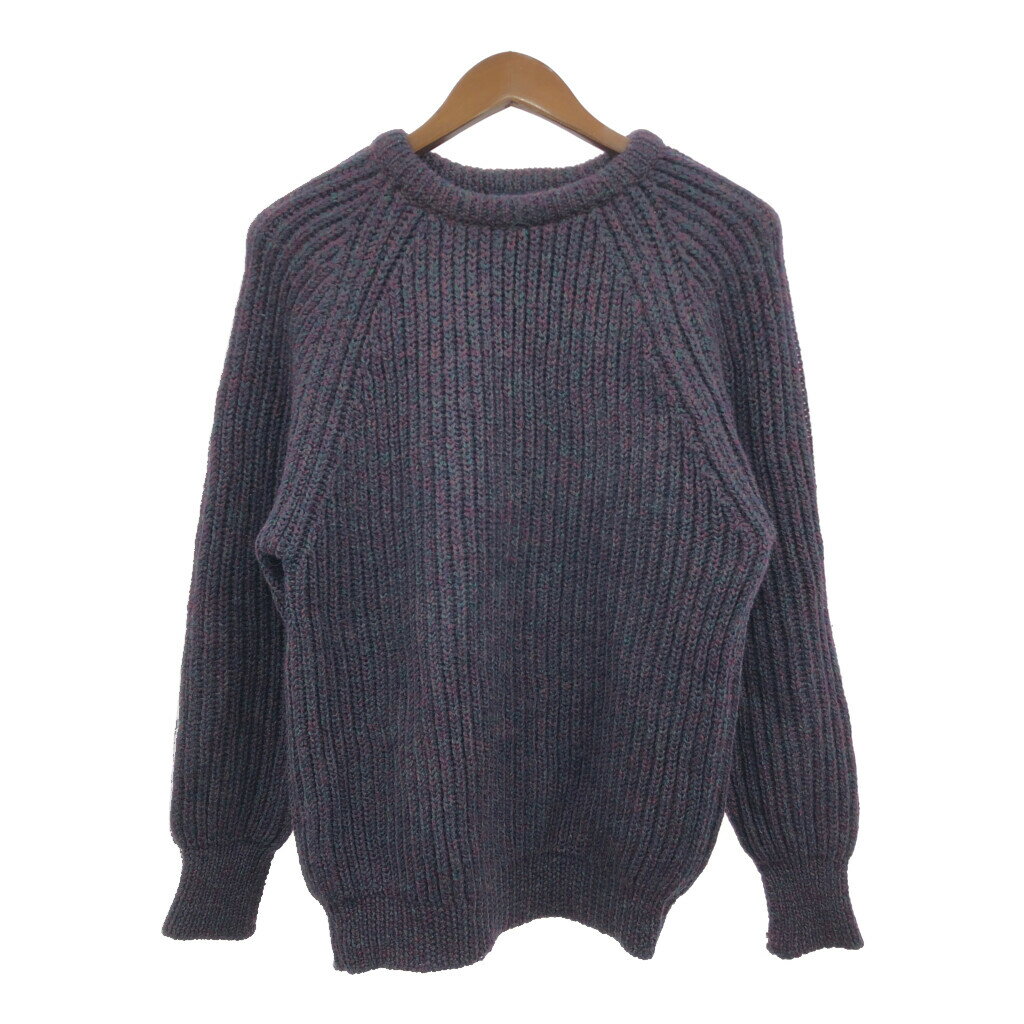 80年代 イギリス製 Riddington Fashioned Knitwear ウール リブニット セーター パープル (メンズ M) 中古 古着 Q8629