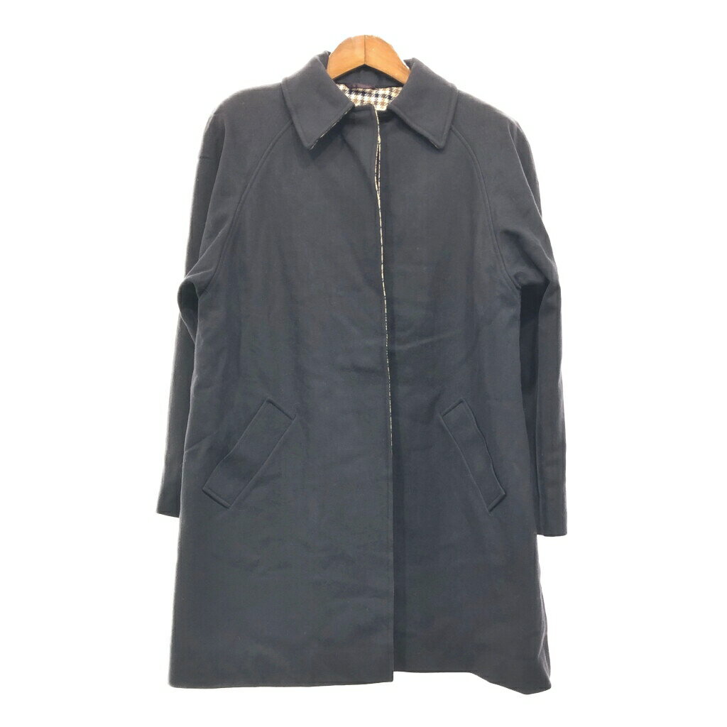 80年代 イングランド製 Aquascutum アクアスキュータム ステンカラーコート ネイビー (レディース L相当) 中古 古着 Q9555