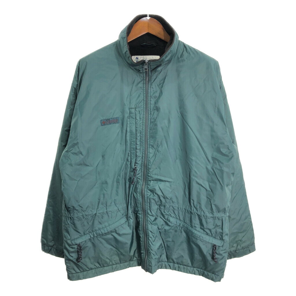 90年代 Columbia コロンビア ナイロン フリース ジャケット アウトドア グリーン (メンズ L相当) 中古 古着 R0403(4)