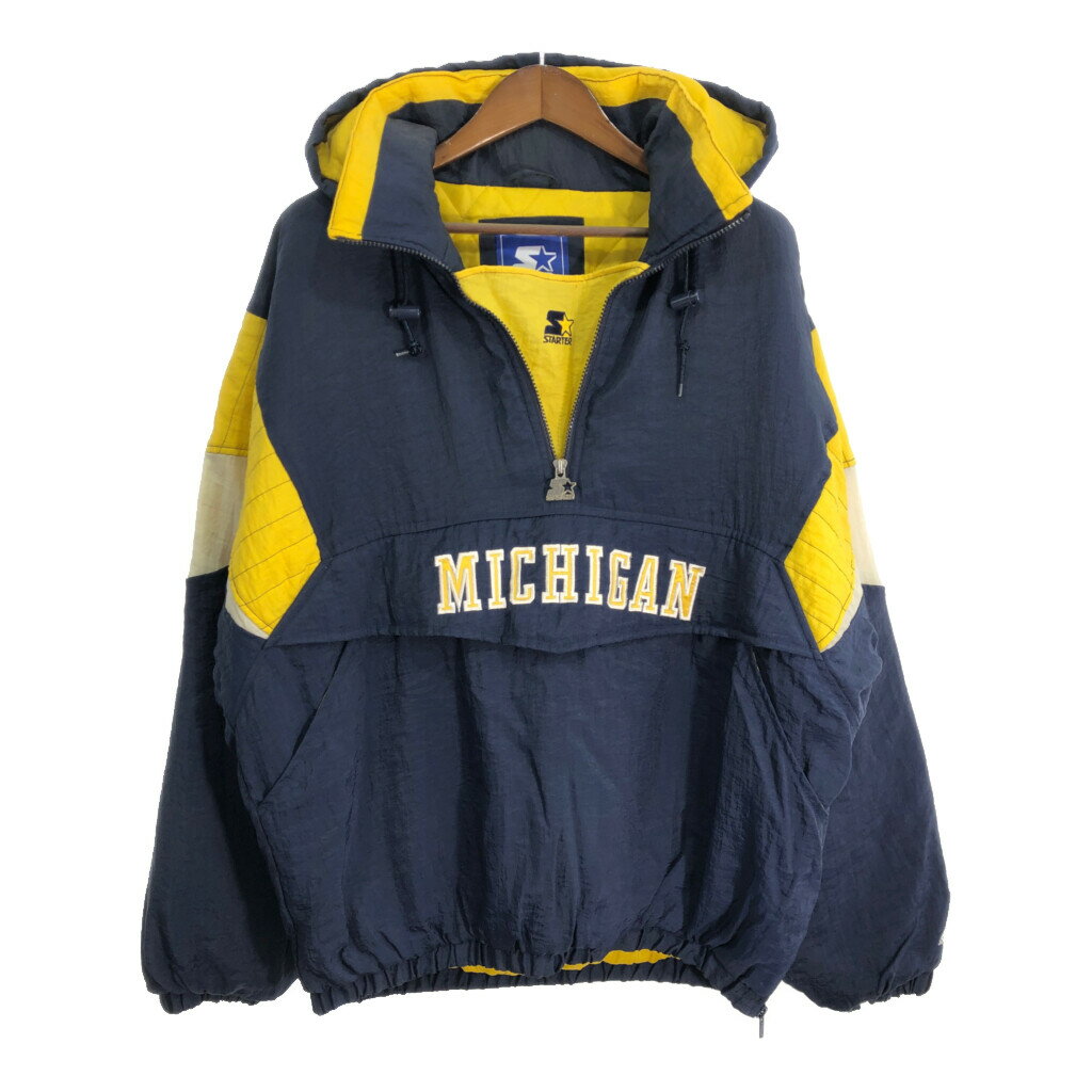 90年代 STARTER スターター ミシガン・ウルヴァリンズ ハーフジップ スタジアムジャケット カレッジ (メンズ XL) 中古 古着 R0758