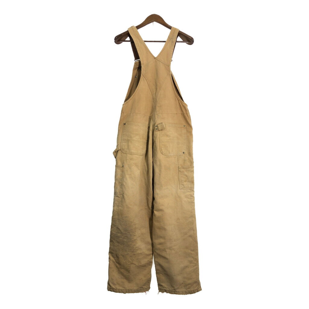 90年代 USA製 Carhartt カーハート ダック ダブルニー ビブオーバーオール ベージュ (メンズ W34 L30) 中古 古着 R0801