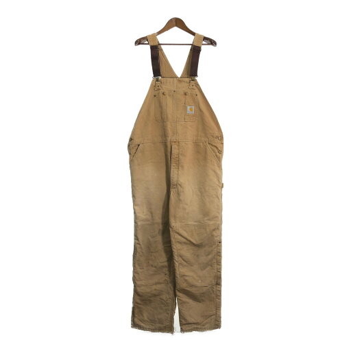 USA製 Carhartt カーハート ダック ダブルニー ビブオーバーオール 大きいサイズ ベージュ (メンズ W46 L32) 中古 古着 R0804 USA製 Carhartt カーハート ダック ダブルニー ビブオーバーオール 大きいサイズ ベージュ (メンズ W46 L32) 中古 古着 R0804