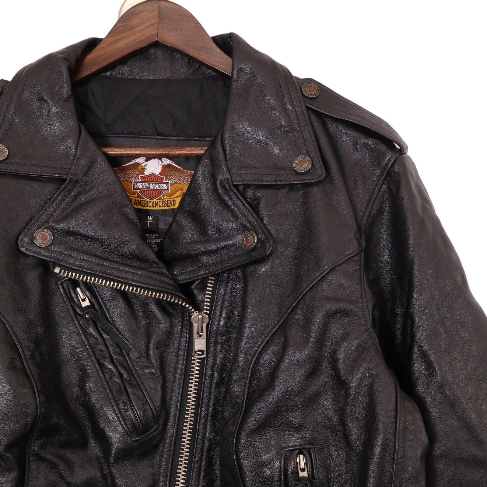 USA製 HARLEY DAVIDSON ハーレーダビッドソン ダブルライダースジャケット アメカジ バイクウェア ブラック (レディース L)中古 古着 A0334