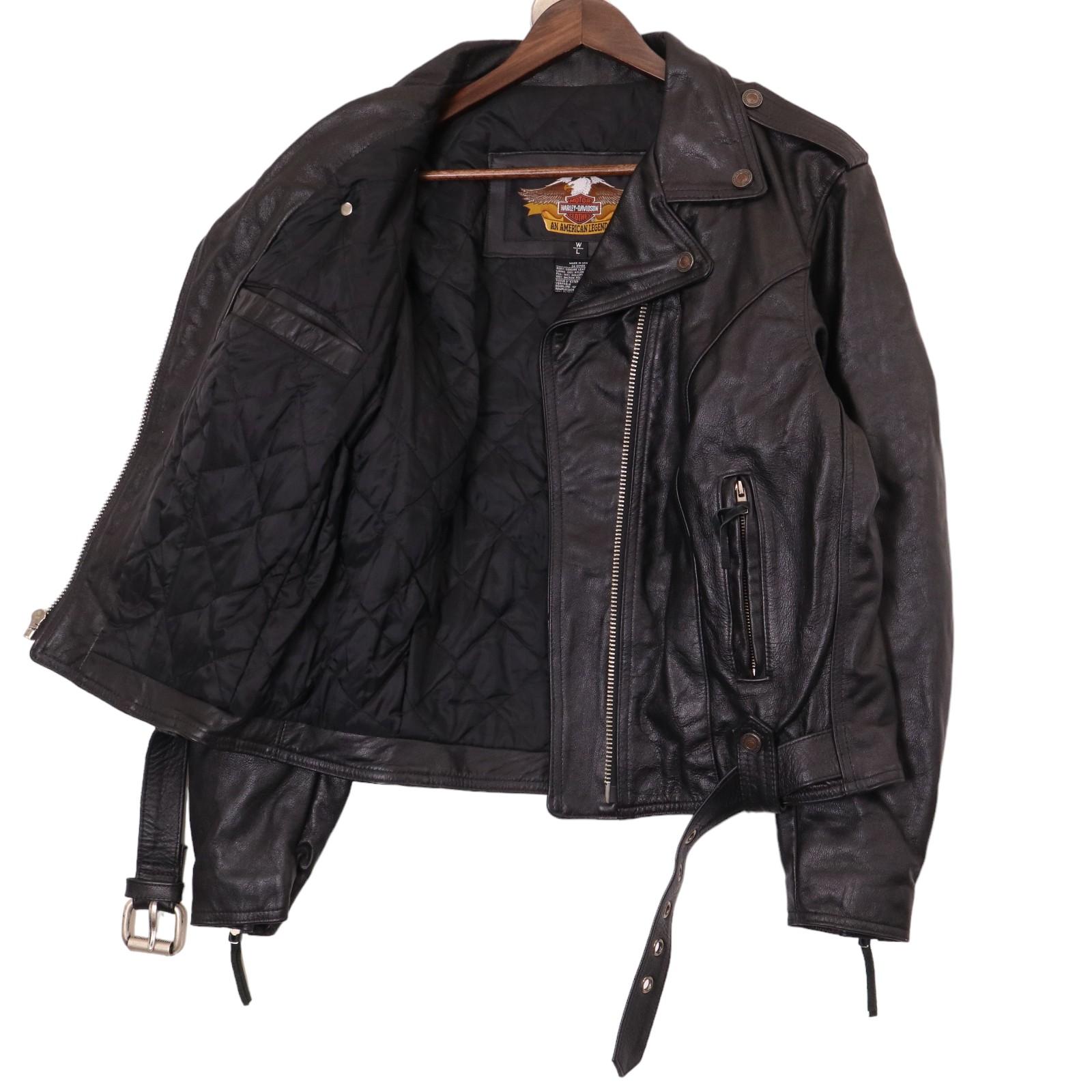 USA製 HARLEY DAVIDSON ハーレーダビッドソン ダブルライダースジャケット アメカジ バイクウェア ブラック (レディース L)中古 古着 A0334
