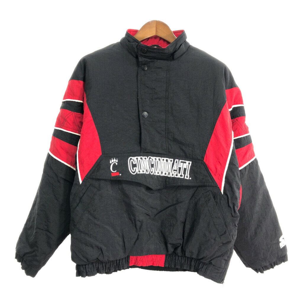 STARTER スターター シンシナティ・ベアキャッツ ハーフジップ スタジアムジャケット カレッジ ブラック (メンズ L) 中古 古着 R1166
