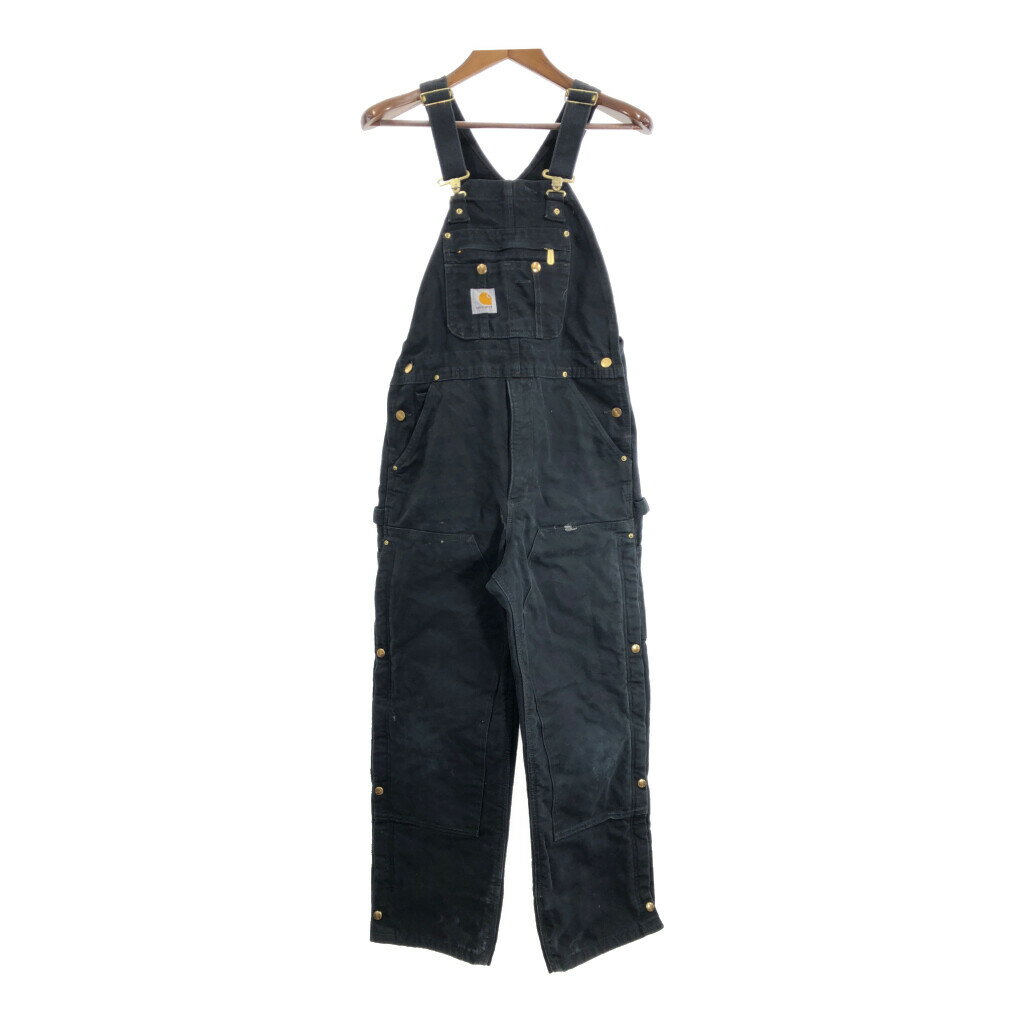 Carhartt カーハート ダック ダブルニー ビブオーバーオール ブラック (メンズ W32 L34) 中古 古着 R1210
