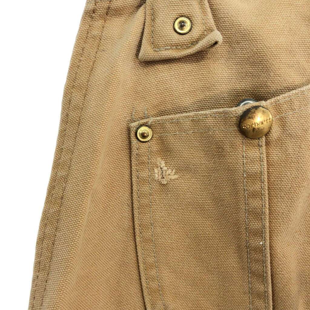 90年代 USA製 Carhartt カーハート ダック ダブルニー ビブオーバーオール ライトブラウン (メンズ W34 L30) 中古 古着 R1517