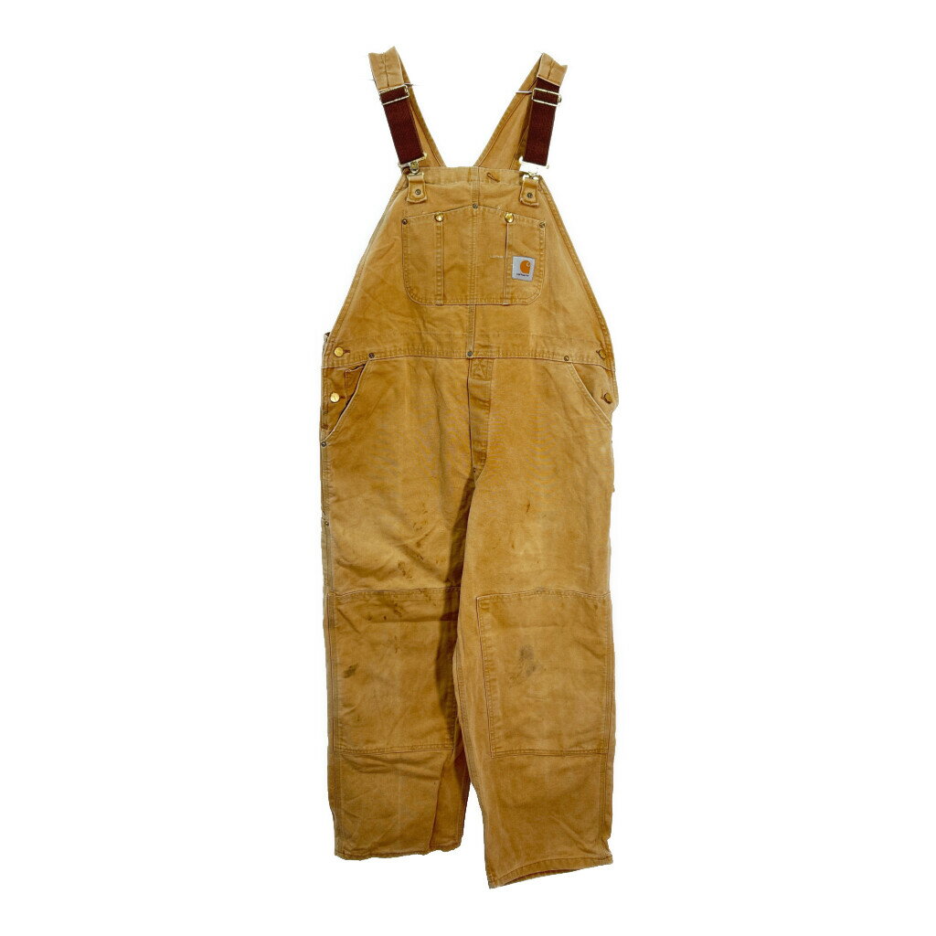 Carhartt カーハート ダック ダブルニー ビブオーバーオール ワーク 大きいサイズ ブラウン (メンズ W44 L26 相当) 中古 古着 R1548