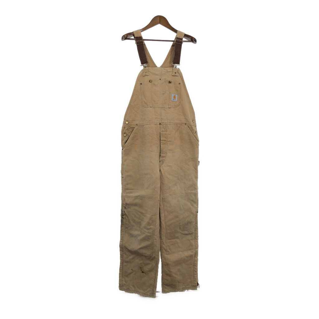 Carhartt カーハート ダック ダブルニー ビブオーバーオール ワーク 大きいサイズ ブラウン (メンズ W48相当) 中古 古着 R1637
