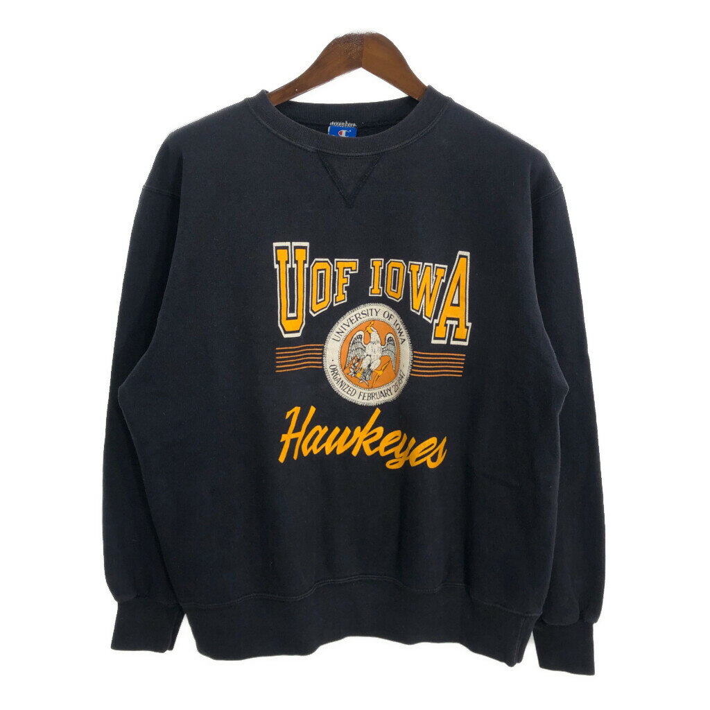 90年代 USA製 Champion チャンピオン スウェット カレッジ ブラック (メンズ XL) 中古 古着 R2235