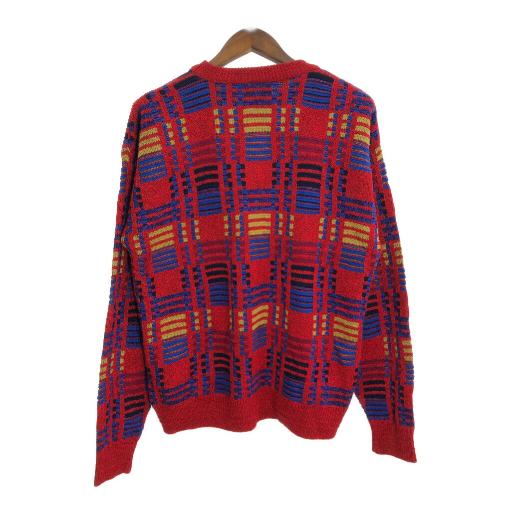 Reed st James アクリルセーター ブロックチェック レッド (メンズ XL) 中古 古着 R2638