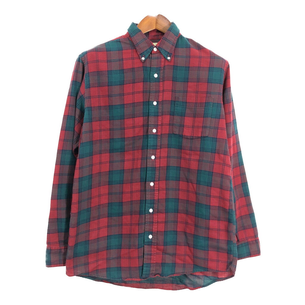 90年代 USA製 L.L.Bean エルエルビーン 長袖シャツ アウトドア タータンチェック レッド (メンズ M) 中古 古着 R2662