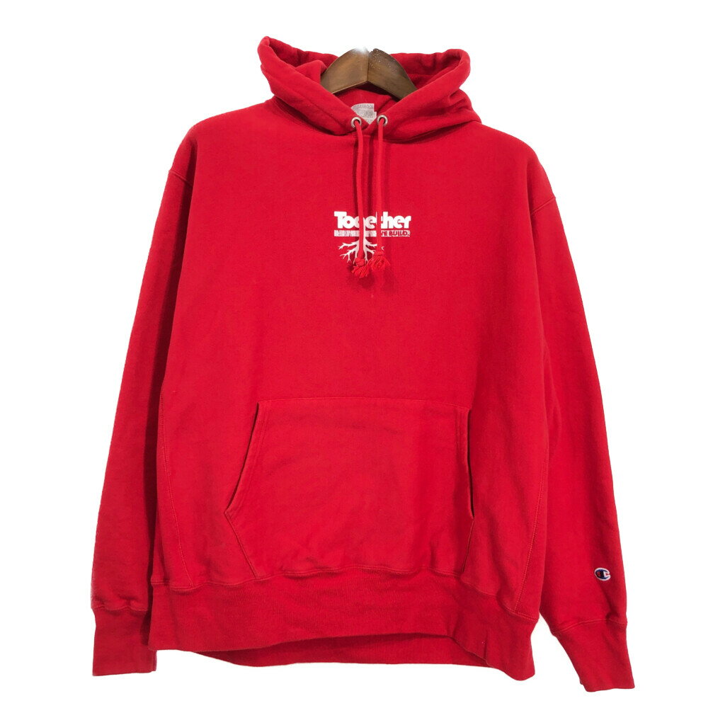 Champion チャンピオン REVERSE WEAVE リバースウィーブ 企業ロゴプリント パーカー ロゴ レッド (メンズ XL) 中古 古着 R3116