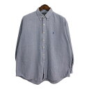 90年代 RALPH LAUREN ラルフローレン BLAKE ボタンダウン 長袖シャツ ヘリンボーン ライトブルー (メンズ XL) 中古 古着 R2922