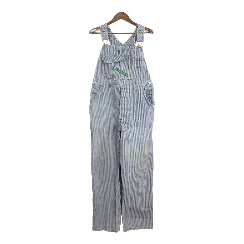 KEY キー ビブオーバーオール ヒッコリーストライプ ブルー (メンズ W36 L32) 中古 古着 R3679