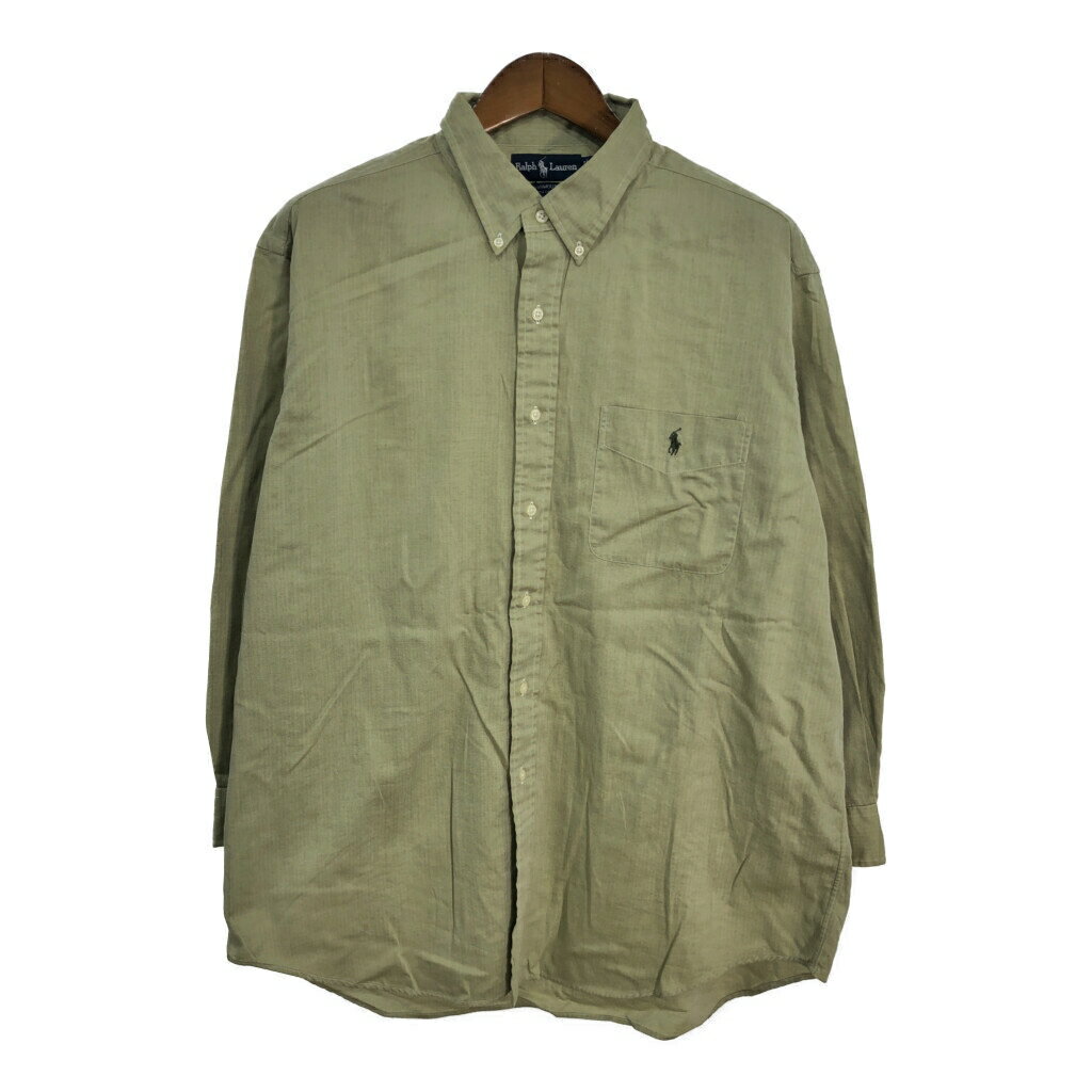 90年代 RALPH LAUREN ラルフローレン YARMOUTH 長袖シャツ カーキ (メンズ 17) 中古 古着 R3829
