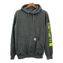 Carhartt カーハート スウェット パーカー 袖プリント グレー (メンズ M) 中古 古着 R3931