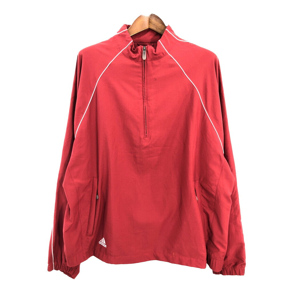 adidas アディダス モックネック ハーフジップ ジャケット レッド (メンズ XL) 中古 古着 R4102
