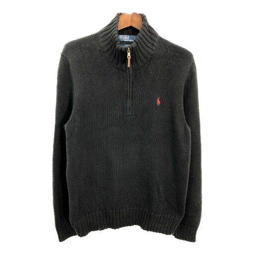 Polo by Ralph Lauren ポロ ラルフローレン ハーフジップ セーター ワンポイントロゴ ブラック (メンズ L) 中古 古着 R4109 Polo by Ralph Lauren ポロ ラルフローレン ハーフジップ セーター ワンポイントロゴ ブラック (メンズ L) 中古 古着 R4109